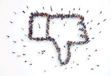 3D rendering of people forms dislike symbol