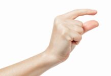 Ondertussen online hand die een verkleinteken gebaar doet